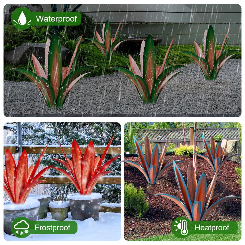 TOMBABY Enlarge Thickened Wind Resistant Metal Agave Garden Art Metal Plant Country Garden Sculpture Statue Outdoor Decoration Agave Metal Plant Courtyard Lawn Ornament Gift (2, 12 Leaves red) - Image 5