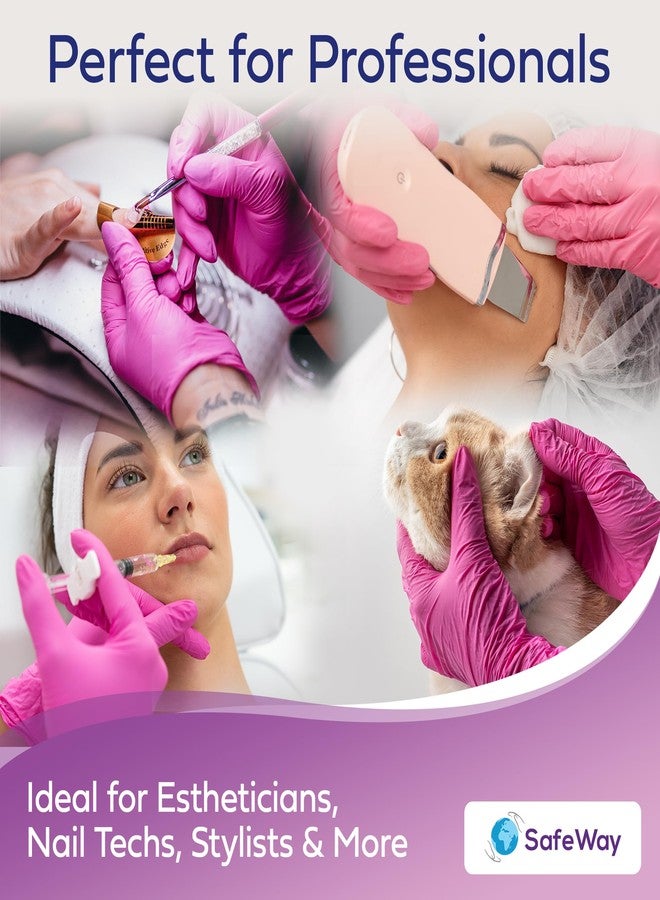 SAFEWAY Pink Nitrile Gloves - Latex-Free, Powder-Free, Disposable Exam Gloves | Ambidextrous, Non-Sterile | Esthetician, Salon, & Beauty Use | Premium 1000 Count Box | Medium - Image 3