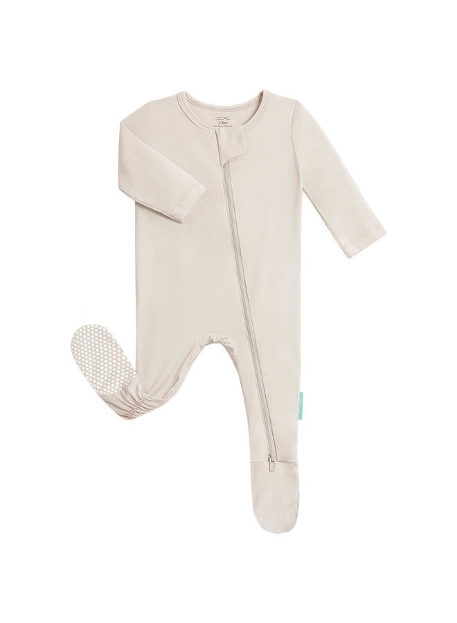 PurComfy Baby Zipper Footie Pajamas, Supersoft Bamboo Rayon Baby Footed Pjs Boy Girl 0-3-6-9-18-24 Month Coverall Sleepers, Oat, 18-24 Months - Image 1
