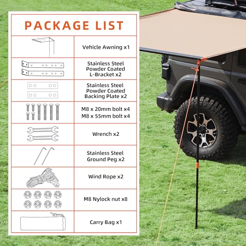 ALL-TOP Vehicle Awning 4.6'x8.2' Roof Rack Pull-Out Sun Shade UV50+, Weatherproof 4x4 Side Awning for Camping & Overland (Hardware included) - Image 5