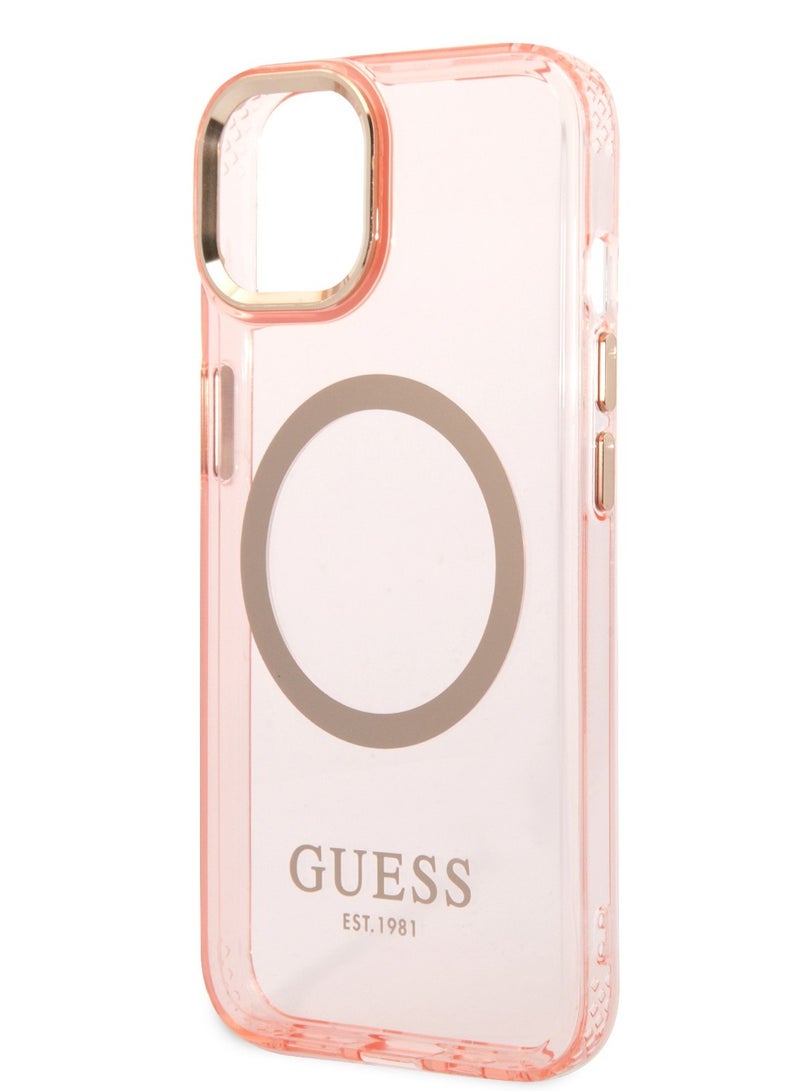 GUESS Magsafe Case With Translucent Gold Outline For iPhone 14 Plus - Pink - Image 4