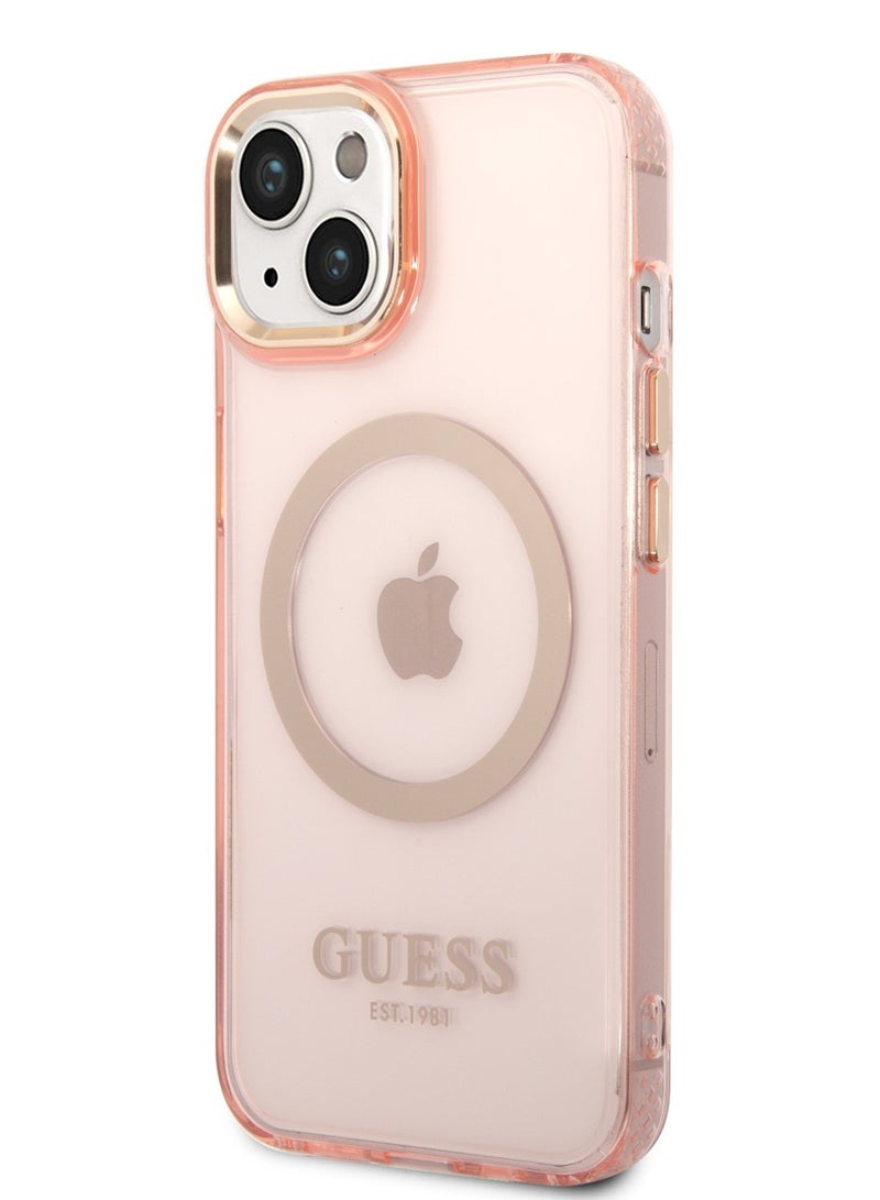 GUESS Magsafe Case With Translucent Gold Outline For iPhone 14 Plus - Pink - Image 2