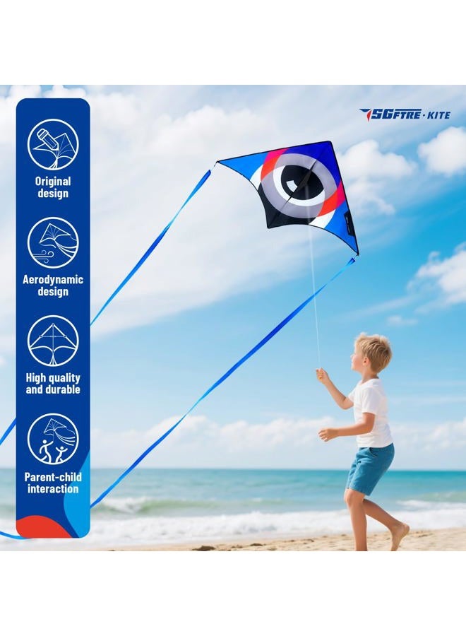 SGftre 3 Piece Set Delta Kites for Kids & Adults，Extremely Easy to Fly，Single Line Beach & Park Kite for Family Outdoor Games & Activities (Eye of The Sky Blue,red,Green) - Image 5