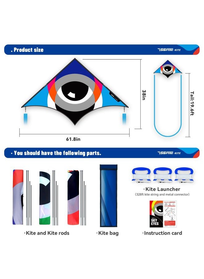 SGftre 3 Piece Set Delta Kites for Kids & Adults，Extremely Easy to Fly，Single Line Beach & Park Kite for Family Outdoor Games & Activities (Eye of The Sky Blue,red,Green) - Image 3