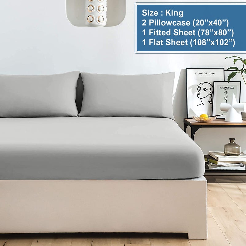 DAN RIVER DAN RIVER King Jersey Sheet Set|Luxury Heather 100% Cotton Bed Sheets|T-Shirt Sheets|All Season Bedding|Soft Comfortable Deep Pocket Jersey Cotton Bed Sheets (4Pc  King  Light Grey)  - Image 3