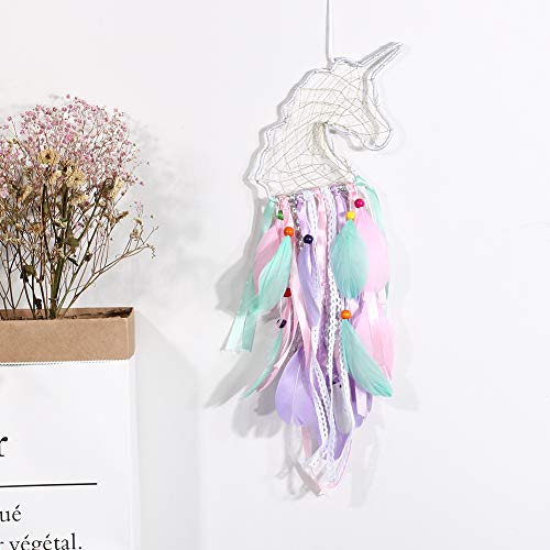 Dremisland Light Up Unicorn Dream Catcher Room Decor Gift - Purple Pink Green Feather Hanging for Party Supplies, Kid's Room, Tent (LED) - Image 3