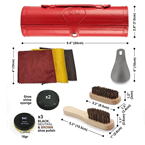 Stone and Clark Stone & Clark 12PC Shoe Polish & Care Kit, Leather Shoe Shine Kit with Brown Wax, Shoe Brushes for Polishing (Hot Red) - Image 4