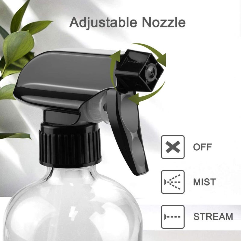 Worldgsb Glass Spray Bottles, 16oz Clear Glass Spray Bottles with Labels & Adjustable Nozzle, Reusable Containers for Cleaning Solutions, BBQ, Food, Plants, Alcohol, Essential Oils(2 Pack) - Image 2