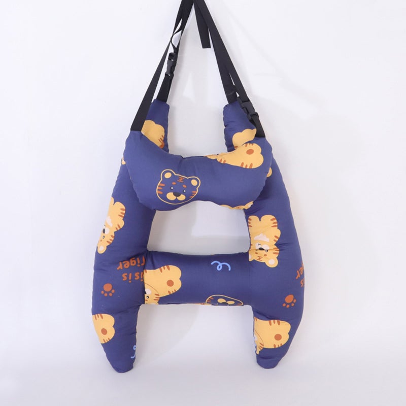 Travel Pillow: Blue Tiger, H-shaped Design, Breathable Cotton Material - Dual-sided Use, Leg Pressure Relief, Head & Neck Support for Kids Long Car Rides, Plane Trips, Home Naps - Image 4