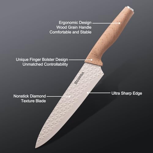 GOODA Kitchen Knife Set With Block,6-Piece Professional Chef Cooking Knives Set For Kitchen,Non-Stick Stainless Steel Knife Block Set - Image 2