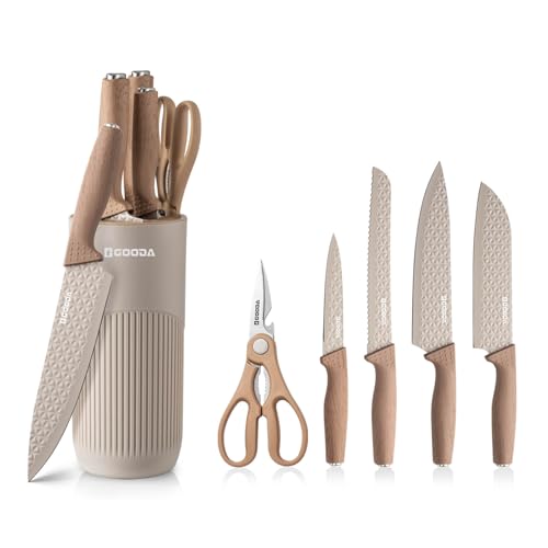 GOODA Kitchen Knife Set With Block,6-Piece Professional Chef Cooking Knives Set For Kitchen,Non-Stick Stainless Steel Knife Block Set - Image 1