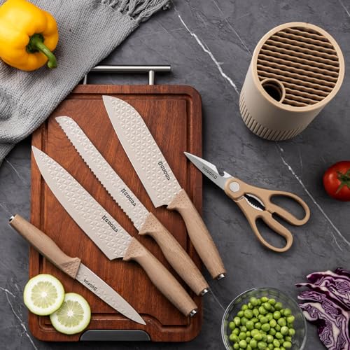 GOODA Kitchen Knife Set With Block,6-Piece Professional Chef Cooking Knives Set For Kitchen,Non-Stick Stainless Steel Knife Block Set - Image 3