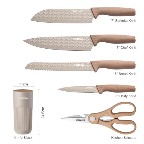 GOODA Kitchen Knife Set With Block,6-Piece Professional Chef Cooking Knives Set For Kitchen,Non-Stick Stainless Steel Knife Block Set - Image 5