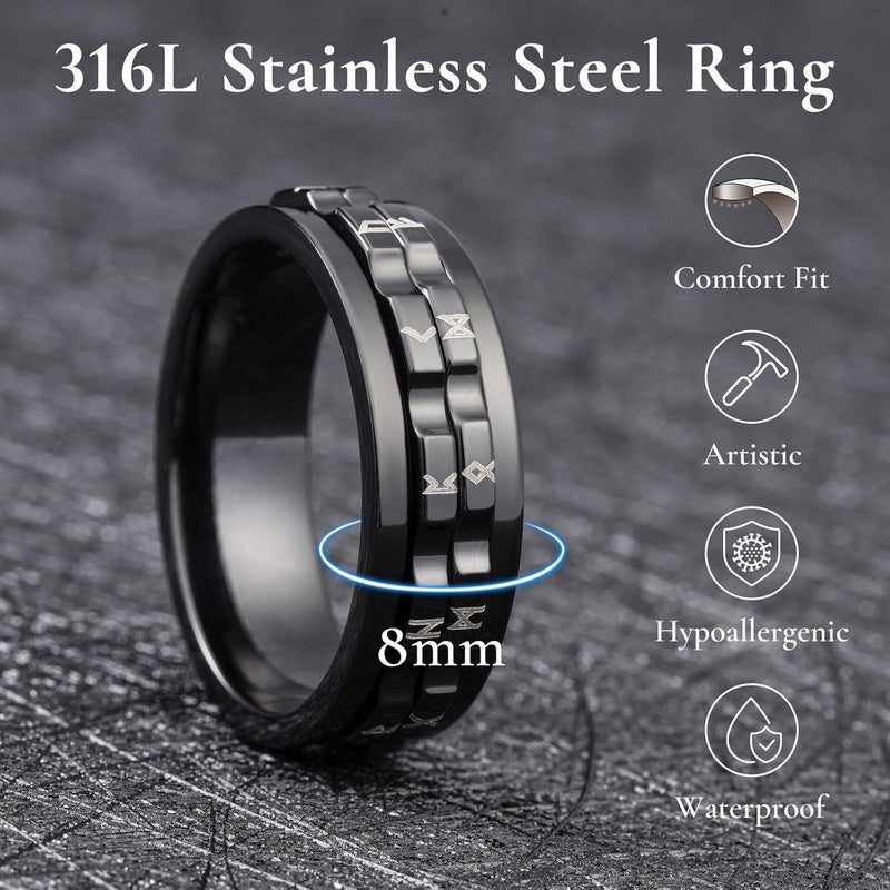 King Will Mens Boys Black Gear Spinner Rings Stainless Steel Fidgets Two Black Gear Fidget Ring Anxiety Ring For Men Women Toy Stress Free Cool Wedding Band - Image 2