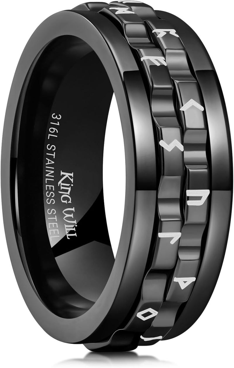 King Will Mens Boys Black Gear Spinner Rings Stainless Steel Fidgets Two Black Gear Fidget Ring Anxiety Ring For Men Women Toy Stress Free Cool Wedding Band - Image 1