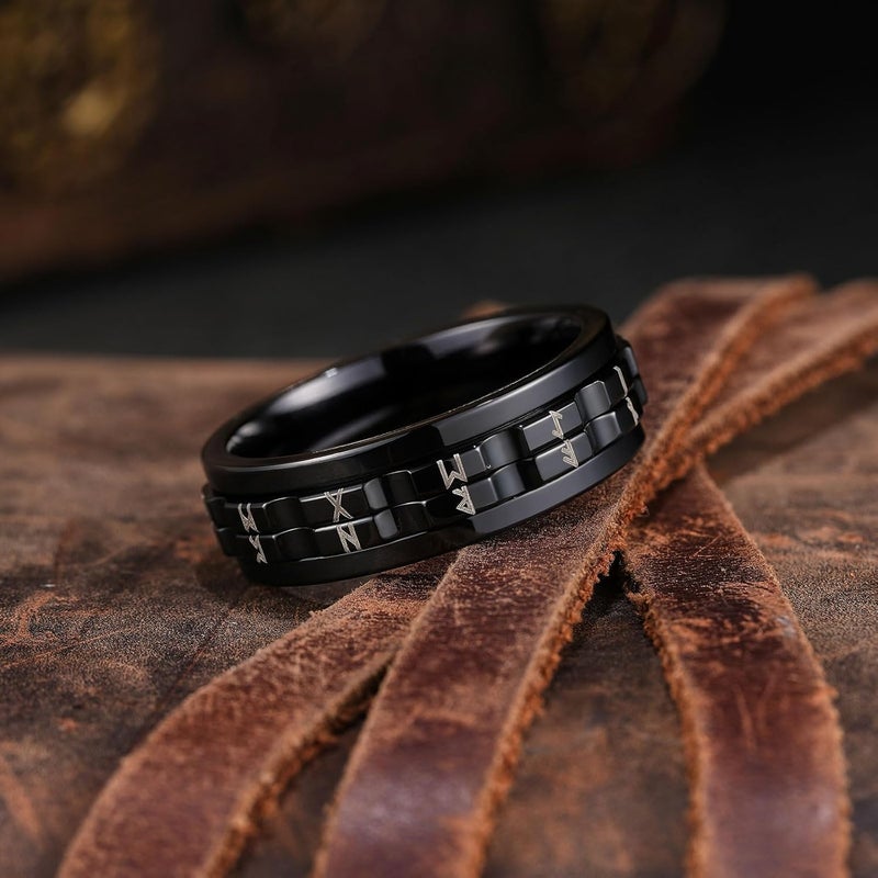 King Will Mens Boys Black Gear Spinner Rings Stainless Steel Fidgets Two Black Gear Fidget Ring Anxiety Ring For Men Women Toy Stress Free Cool Wedding Band - Image 3