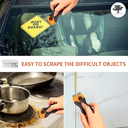 Sulfar Glue Remover Cleaning Scraper Tool Double Edged Multipurpose Removing Paint, Labels, Sticker, 7 Piece Plastic Blades and 7 Piece Metal Blades - Image 4