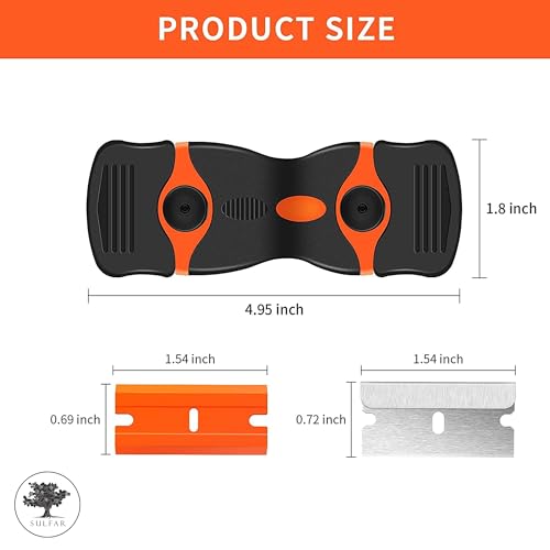 Sulfar Glue Remover Cleaning Scraper Tool Double Edged Multipurpose Removing Paint, Labels, Sticker, 7 Piece Plastic Blades and 7 Piece Metal Blades - Image 2
