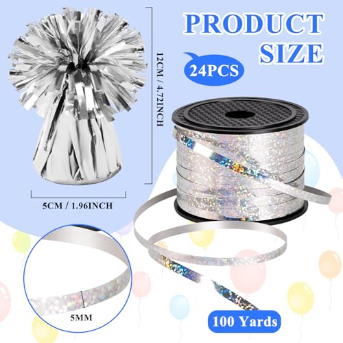 KVCSYAW 24 PCS Balloon Weights Metallic Anchor, Balloon Holder Heavy Weights with and 1 Roll Iridescent Crimped Ribbon for Balloons Table Party Favor Birthday Decor(Silver) - Image 2