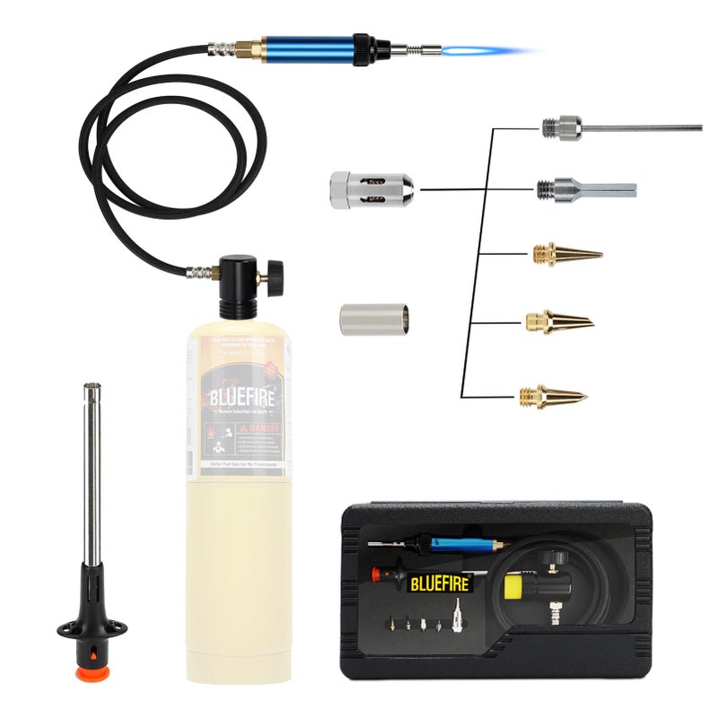 BLUEFIRE 3' Hose MAP/MAPP Gas Soldering Mini Pen Torch Kit Multi-Function Propane Torch with Free Flint Lighter Hotter Jewelry Torch Portable Brazing Welding Torch Kit by MAP Pro Propane Cylinder - Image 1