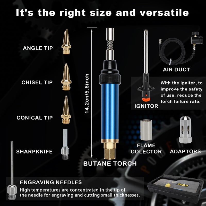 BLUEFIRE 3' Hose MAP/MAPP Gas Soldering Mini Pen Torch Kit Multi-Function Propane Torch with Free Flint Lighter Hotter Jewelry Torch Portable Brazing Welding Torch Kit by MAP Pro Propane Cylinder - Image 2