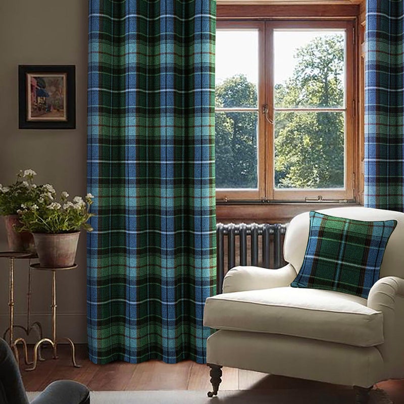 always4u Woolen Look Plaid Curtains Modern Window Panels Blue Green Check Tartan Curtains for Living Room Bedroom 2 Panels Blue Green 45 * 63 Inches - Image 4