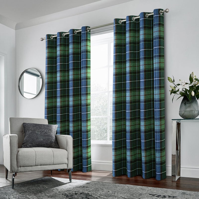 always4u Woolen Look Plaid Curtains Modern Window Panels Blue Green Check Tartan Curtains for Living Room Bedroom 2 Panels Blue Green 45 * 63 Inches - Image 1
