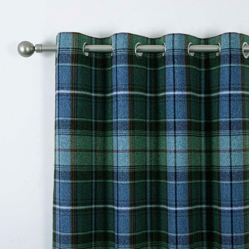 always4u Woolen Look Plaid Curtains Modern Window Panels Blue Green Check Tartan Curtains for Living Room Bedroom 2 Panels Blue Green 45 * 63 Inches - Image 2