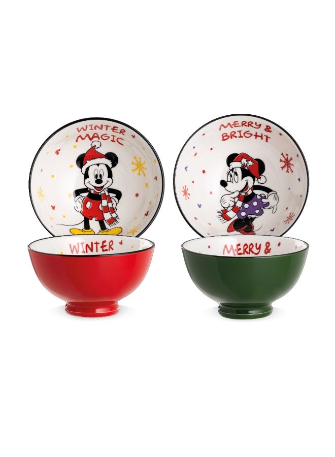 Egan Disney Winter Magic 2-Piece Small Bowl Set 300 ml – Holiday Porcelain Snack & Dessert Bowls | ideal Christmas Gift | Microwave & Dishwasher Safe