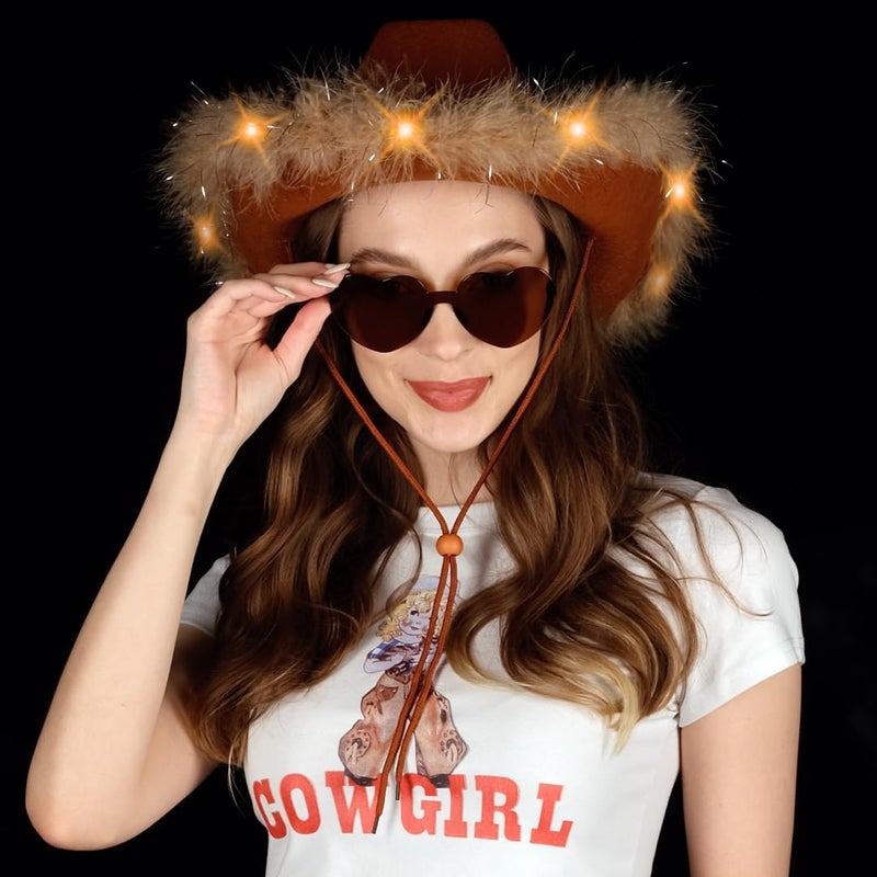 Funcredible Brown LED Cowboy Hat and Glasses â€“ Light-Up Cowgirl Costume Accessories for Adults - Image 5