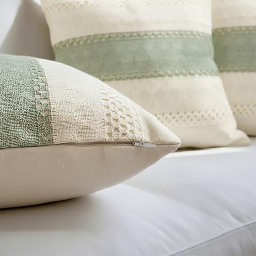 Hibate Set of 2 Sage Green Boho Throw Pillow Covers 18x18 Inch Decorative Cushion Covers for Couch Bed Sofa Chair Cotton Macrame Décor Decorations (Type A) - Image 2