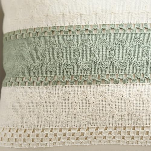 Hibate Set of 2 Sage Green Boho Throw Pillow Covers 18x18 Inch Decorative Cushion Covers for Couch Bed Sofa Chair Cotton Macrame Décor Decorations (Type A) - Image 3