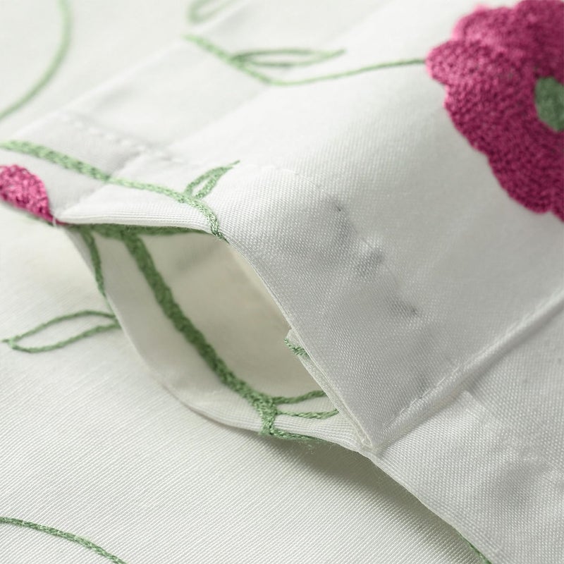 VOGOL VOGOL Pink Floral Embroidery Valances for Windows  1 Panel Country Style Linen Textured Window Treatment for Farmhouse Cafe  Rod Pocket  W 42 x L 18  - Image 4