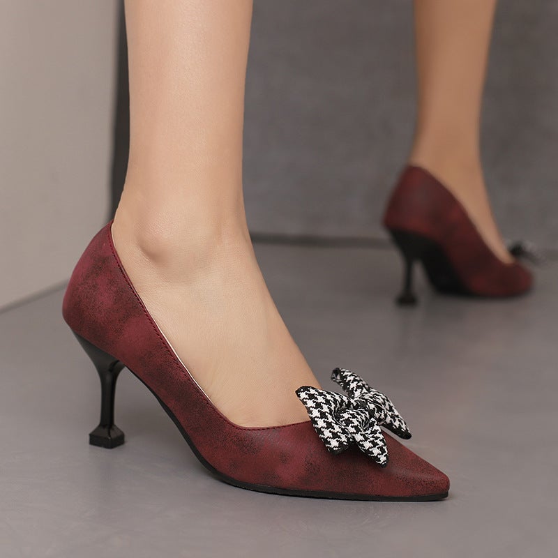 2024 Spring Fashion High Heeled Pointed Oversized Small Size 32-50 Snake Bow Shallow Mouth Single Shoes - Image 3