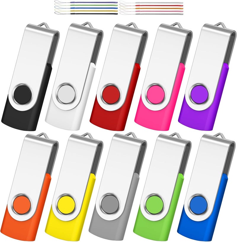AreTop 10 Pack Flash Drive 512MB, USB 2.0 Wholesale Swivel Thumb Drive Bulk Pendrive USB Memory Stick Swivel Jump Drive for Data Storage (512MB,10 Pack,Mix Color) - Image 1