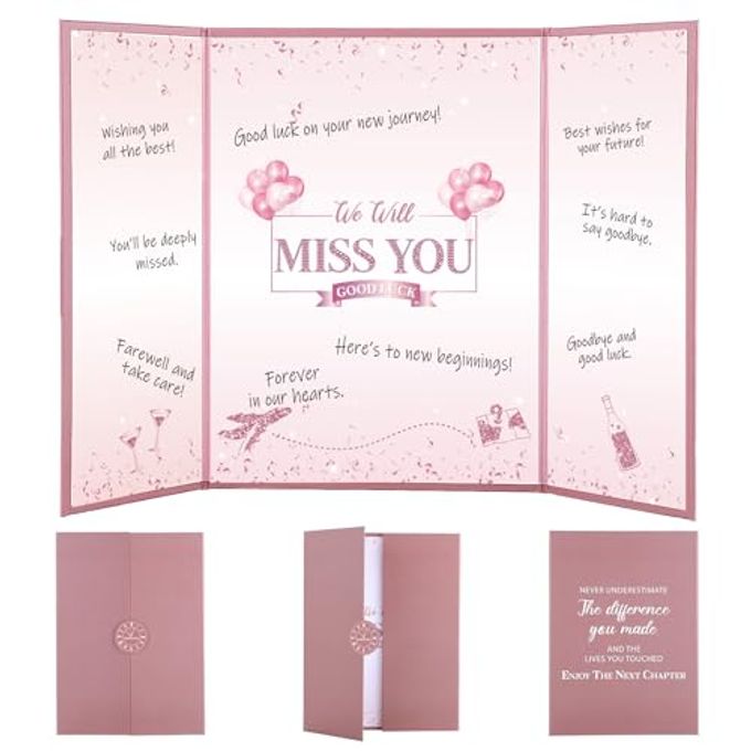 WSICSE Farewell Guest Book, Pink We Will Miss You Farewell Signature Cards for Friends, Happy Retirement Graduation Party Decorations Going Away Gifts for Men Women - Image 1