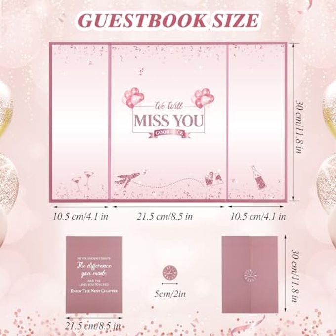 WSICSE Farewell Guest Book, Pink We Will Miss You Farewell Signature Cards for Friends, Happy Retirement Graduation Party Decorations Going Away Gifts for Men Women - Image 2