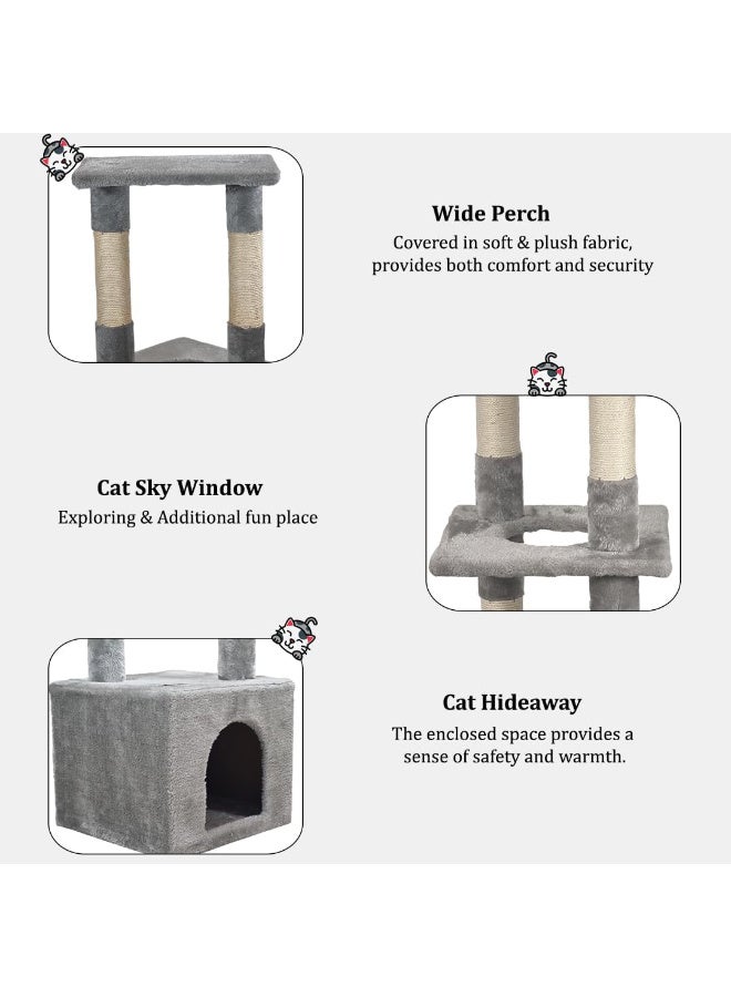 NNC PETS Cat playground with Scratching posts, Cat climbing tower with Hideaway, Top perch and Interactive cat toy, Rolling ball with mice, 110 cm Cat activity center, Cat furniture with soft fabric (Grey) - Image 3