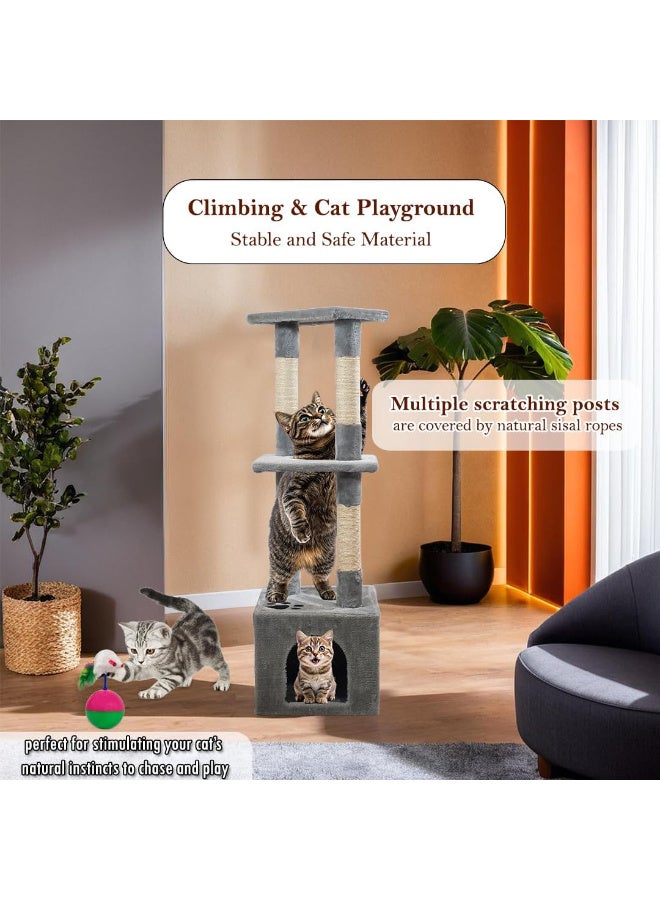 NNC PETS Cat playground with Scratching posts, Cat climbing tower with Hideaway, Top perch and Interactive cat toy, Rolling ball with mice, 110 cm Cat activity center, Cat furniture with soft fabric (Grey) - Image 5