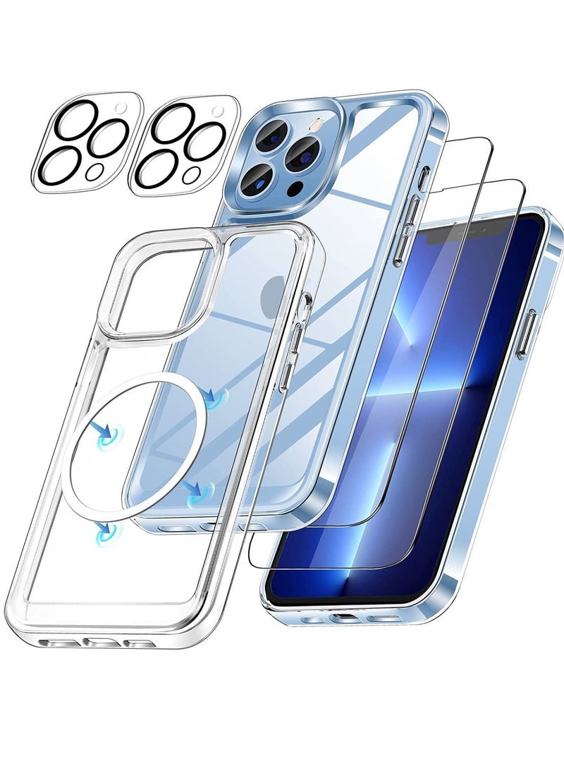 BGM [3 in 1] Defender for iPhone 14 Magnetic Case 6.1 Inch  2 Pack Tempered Glass Screen Protector  2 Pack Camera Lens Protector Clear Shockproof Slim Thin With Magnetic Ring 