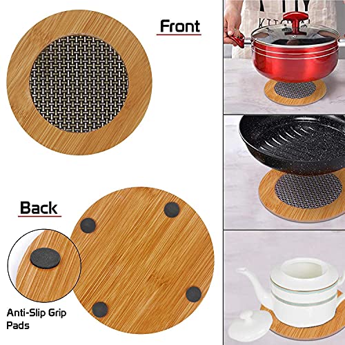 PUTHAK Eco-Friendly Bamboo Wooden Coasters for Home Pan Pot Holder for Dining Table Heat Pad for Kitchen - Pack of 4 - Image 3