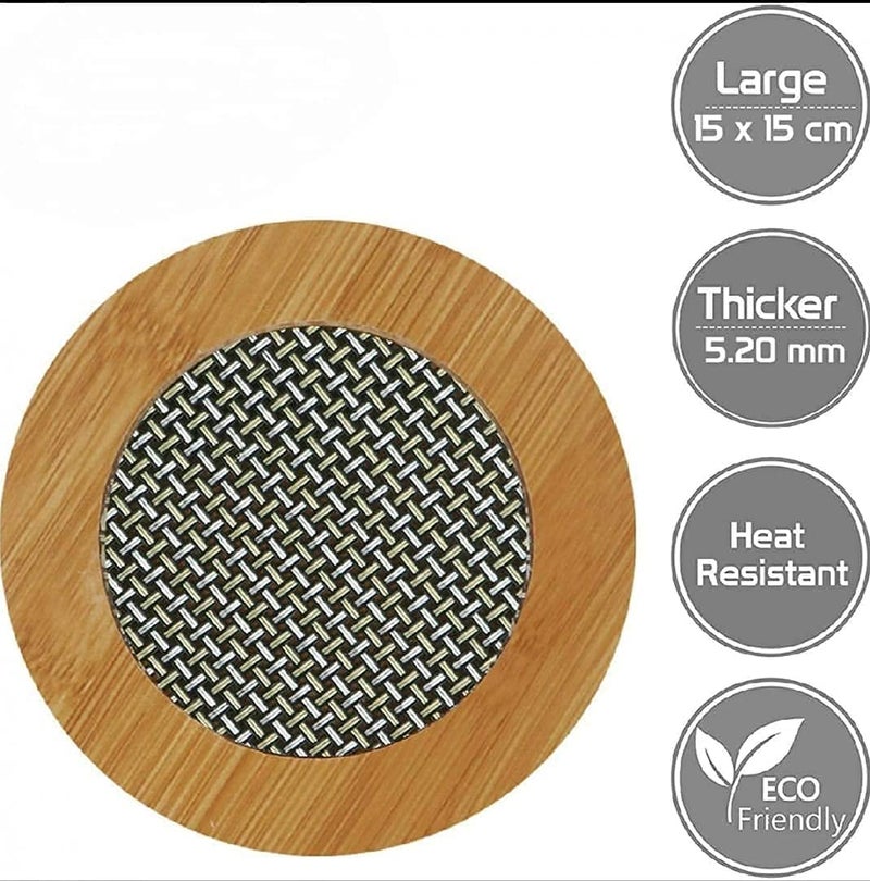 PUTHAK Eco-Friendly Bamboo Wooden Coasters for Home Pan Pot Holder for Dining Table Heat Pad for Kitchen - Pack of 4 - Image 2