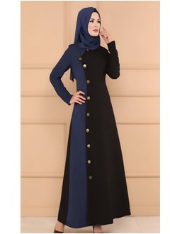 Elegant Long Buttoned Women's Dress – Stylish Black & Navy Design for Outings & Special Occasions