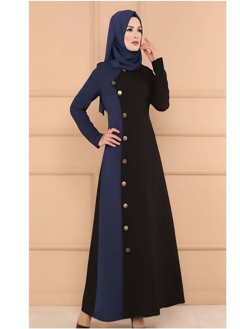 Generic - Elegant Long Buttoned Women's Dress – Stylish Black & Navy Design for Outings & Special Occasions - Image 1