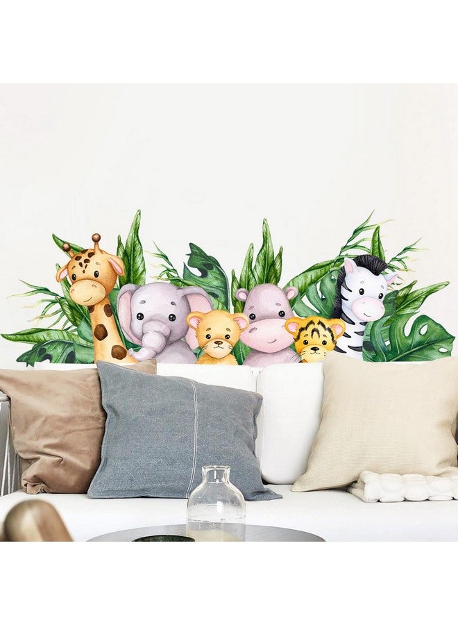 Eutecado Jungle Animals Wall Stickers Cartoon Forest Animals Wall Decals, Watercolor Elephant Zebra Art Murals Lion Tiger Giraffe Wall Decor Stickers Decorations for Nursery Classroom Kids Room - Image 5