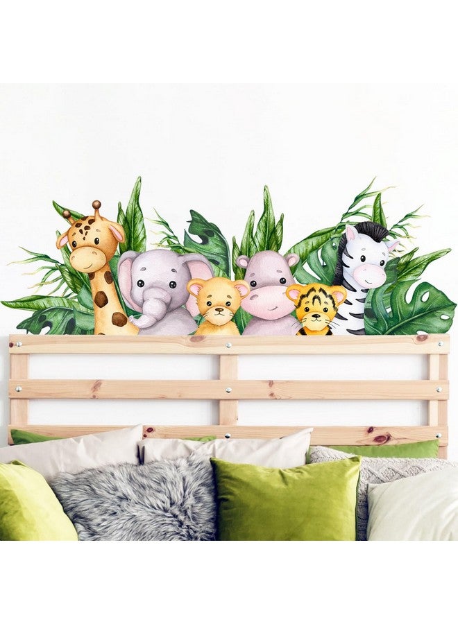 Eutecado Jungle Animals Wall Stickers Cartoon Forest Animals Wall Decals, Watercolor Elephant Zebra Art Murals Lion Tiger Giraffe Wall Decor Stickers Decorations for Nursery Classroom Kids Room - Image 1