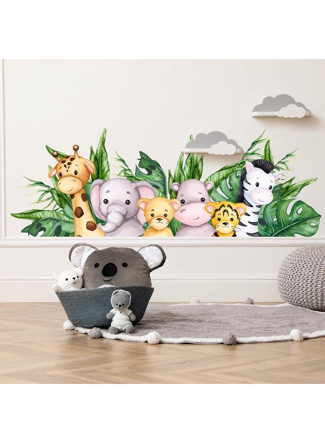 Eutecado Jungle Animals Wall Stickers Cartoon Forest Animals Wall Decals, Watercolor Elephant Zebra Art Murals Lion Tiger Giraffe Wall Decor Stickers Decorations for Nursery Classroom Kids Room - Image 3