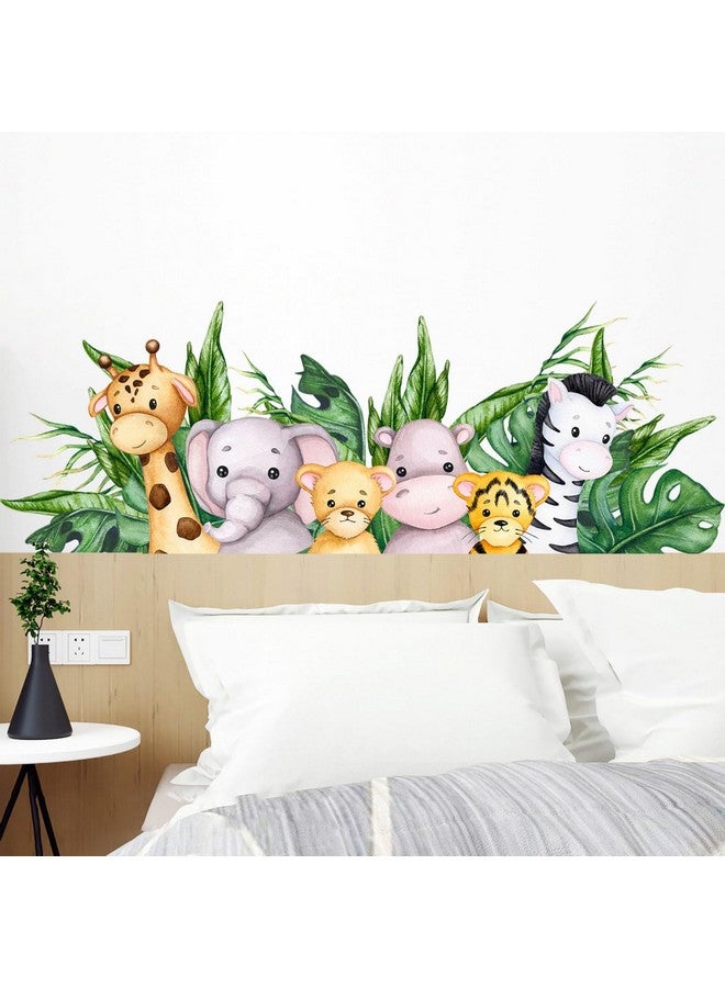 Eutecado Jungle Animals Wall Stickers Cartoon Forest Animals Wall Decals, Watercolor Elephant Zebra Art Murals Lion Tiger Giraffe Wall Decor Stickers Decorations for Nursery Classroom Kids Room - Image 2