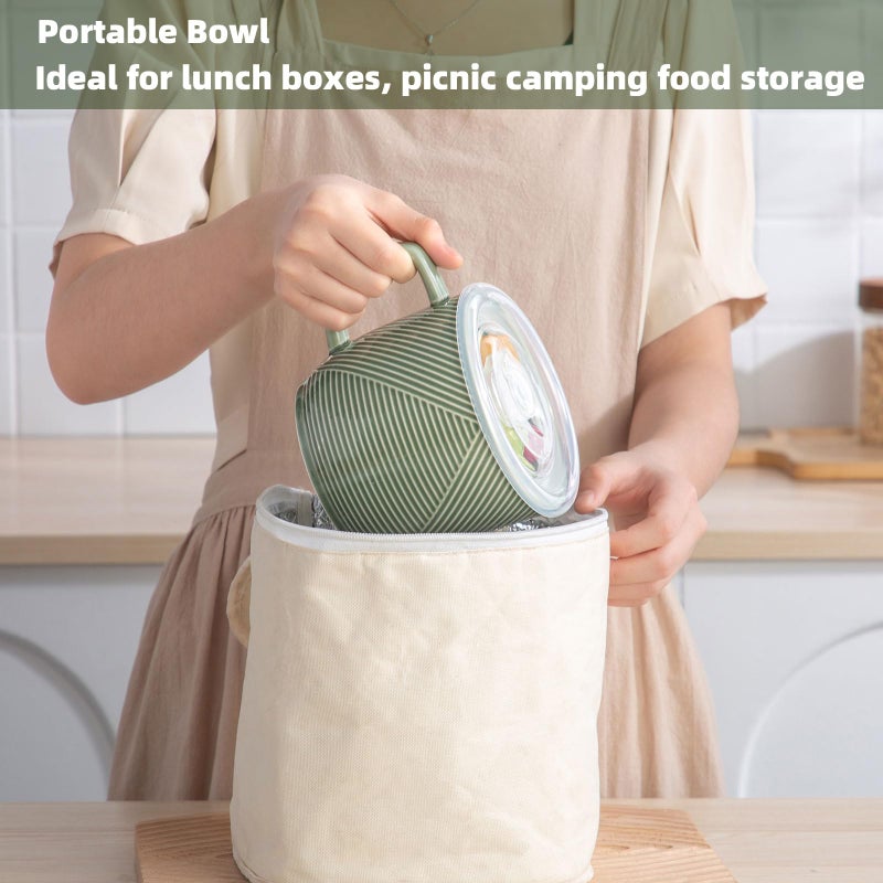 Adewnest Ceramic Soup Bowl with Lid & Handle: 32 oz Microwave Safe Food Container for Ramen Noodles Cereal Leftovers - Extra Large Mugs for Breakfast Lunch Picnic Camping - Green, Set of 1 - Image 3
