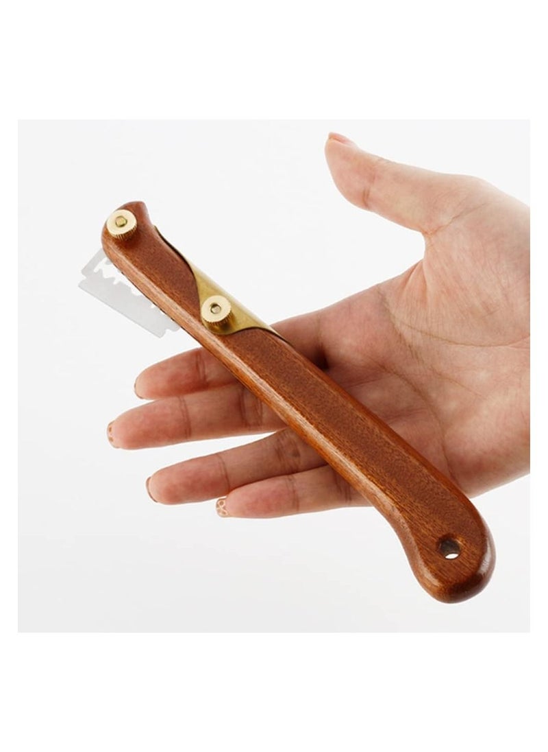 KASTWAVE - Sourdough Bread Lame Slicing Tool, Baking Sourdough Bread Starter Jar Razor Cutter, 1 Set Dough Baking Cutter with Blades, Pastry Cutters Wooden Slicer for Bakers, Brown - Image 1